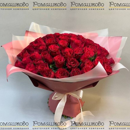 Букет из 65 красных роз Кения (50см) за 6 670 - «Ромашково» в Красноярске